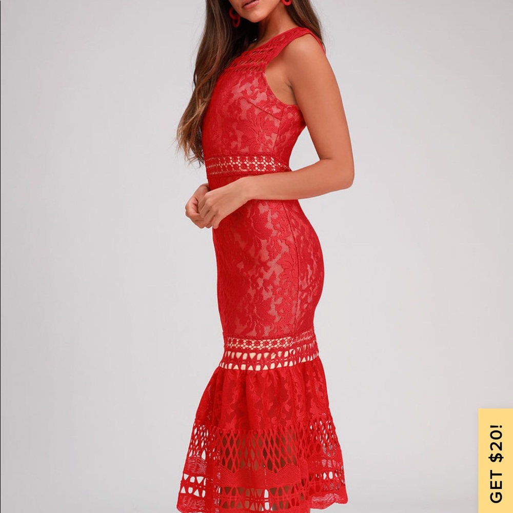 ❤️ CHARLEE RED LACE SLEEVELESS MIDI DRESS